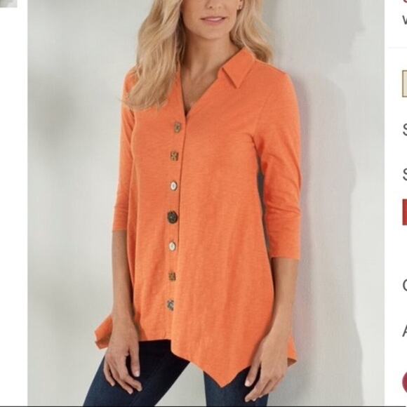 Soft Surroundings Danielle button 3/4 sleeve tunic orange sz M - Picture 1 of 10